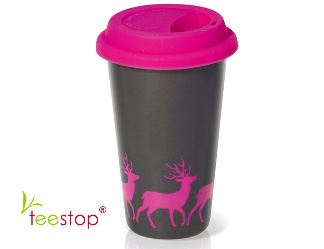Thermobecher pink deer Renntier aus doppelwandigem Porzellan bestellen